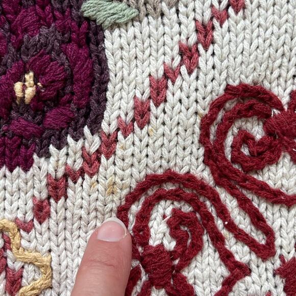 Express Women's Vintage Chunky Knit Floral Embroidered Sweater Size M - Picture 7 of 9